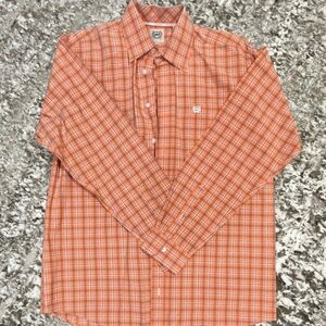 Cinch Men’s Orange Plaid Long-Sleeve Shirt - S